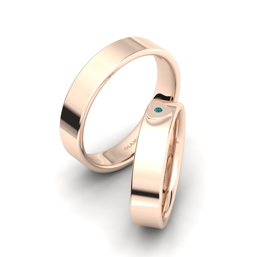 750 Rood Goud Blauwe Diamant Ringen Apritor SET