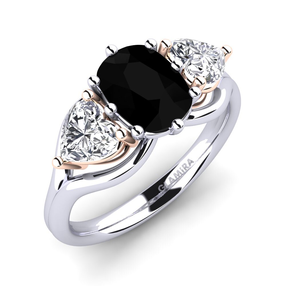 9ct White & Rose Gold Black Onyx Engagement Ring Aquene