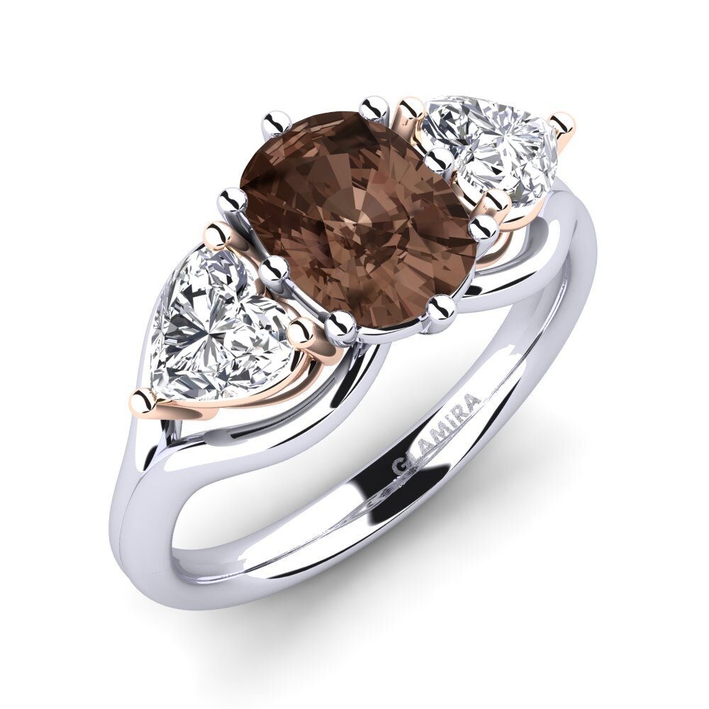 9ct White & Rose Gold Smoky Quartz Engagement Ring Aquene