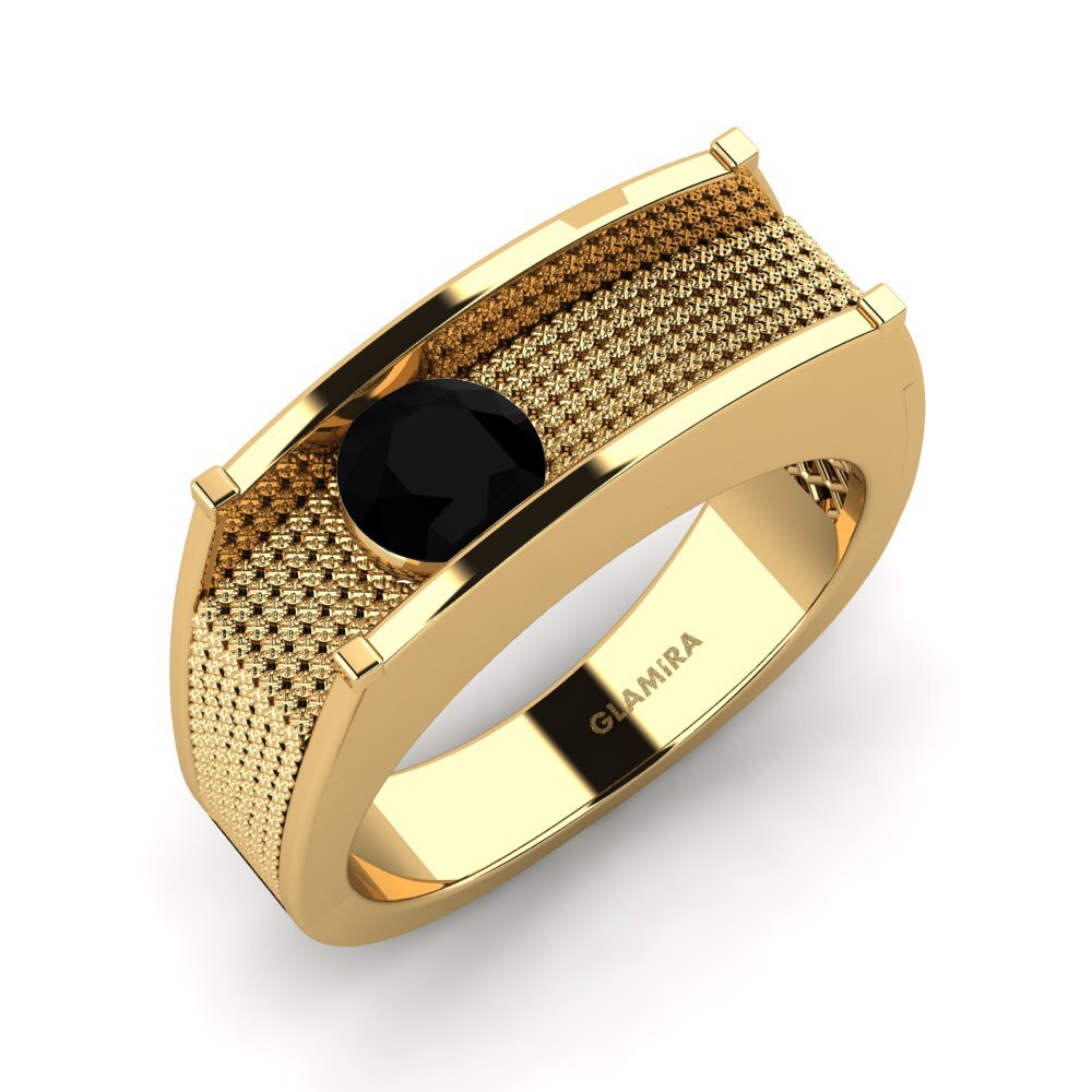Oro Giallo 375 Zaffiro Nero Anello da uomo Aquil