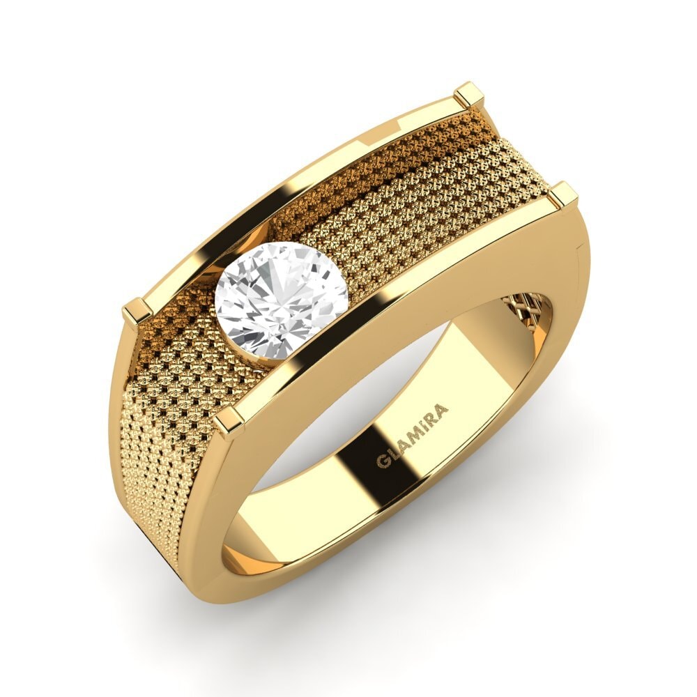 Oro Giallo 375 Zaffiro Bianco Anello da uomo Aquil