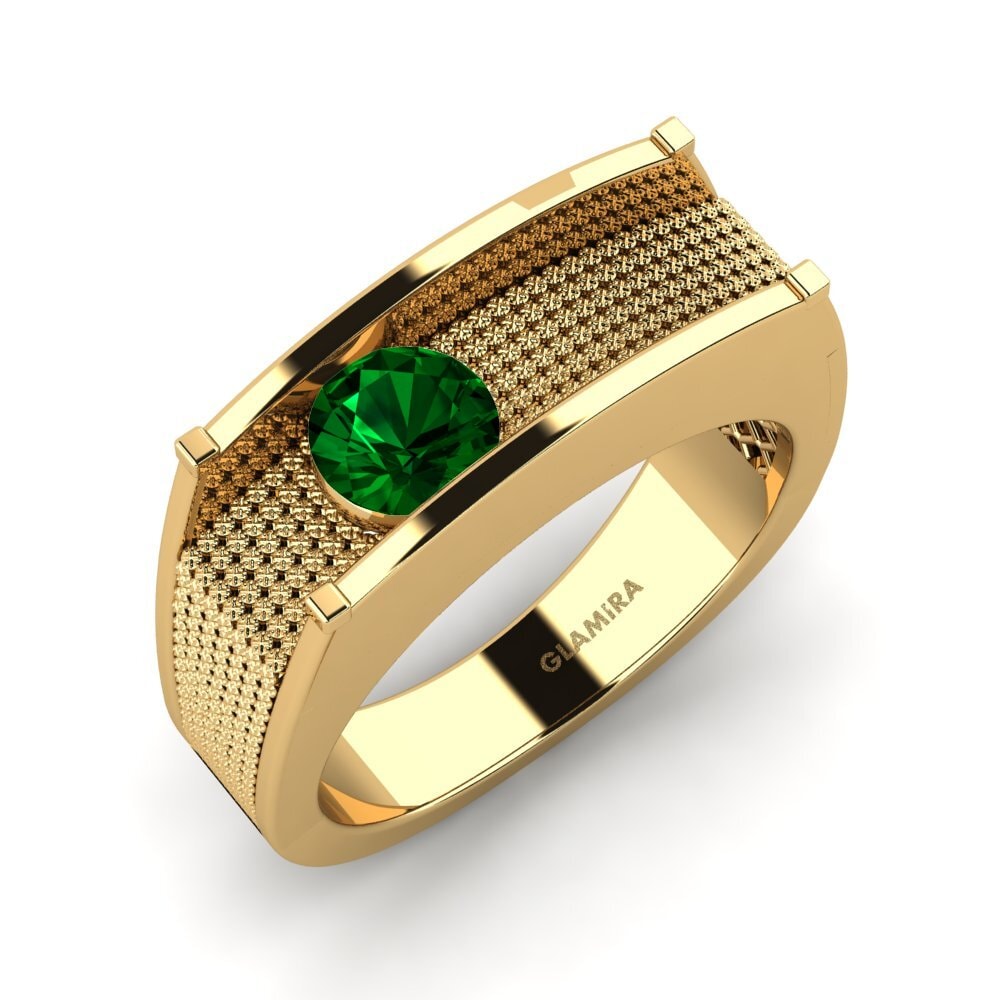 Oro Giallo 585 Zircone Verde Anello da uomo Aquil