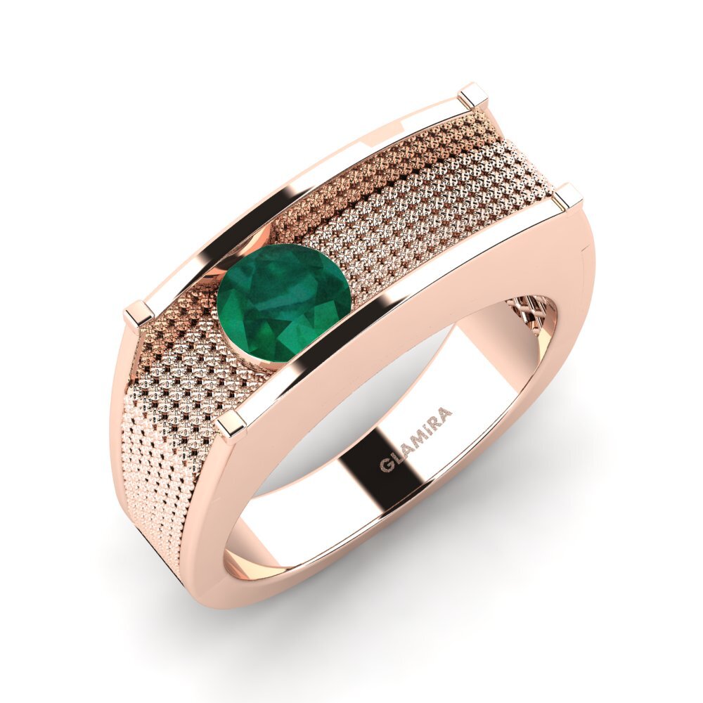 18k Oro Rosa Esmeralda Anillo de Hombre Aquil