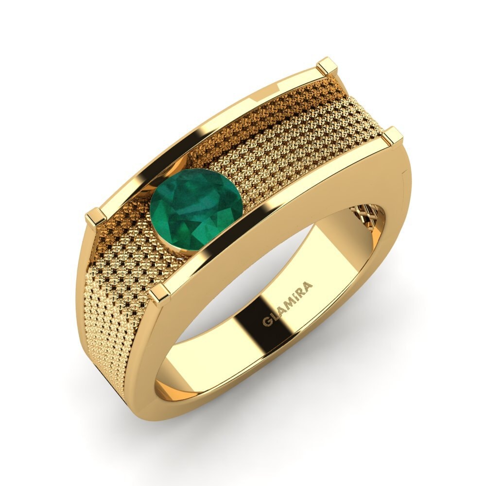 Oro Giallo 750 Smeraldo Anello da uomo Aquil