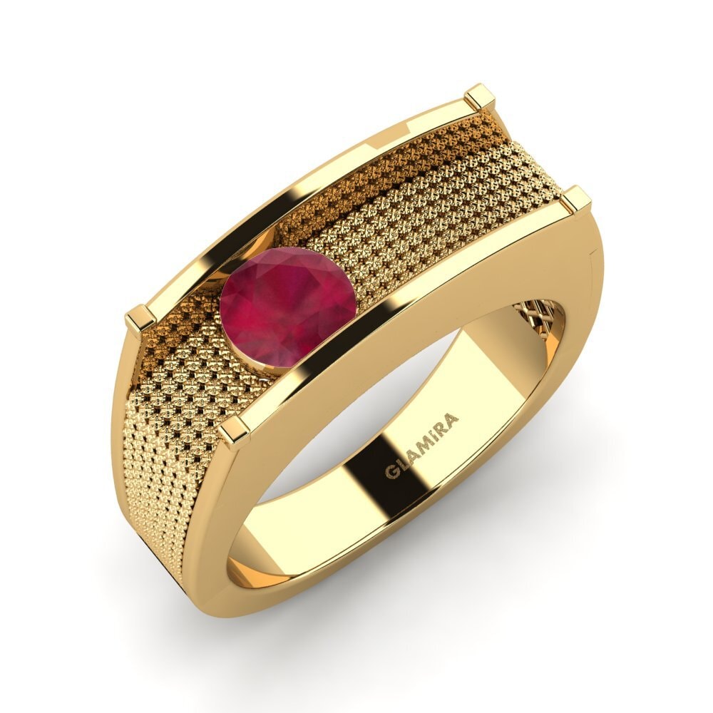 Oro Giallo 750 Rubino Anello da uomo Aquil