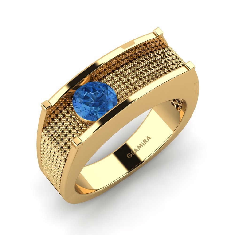 18K Geel Goud Donker Blauwe Zirkoon Heren ring Aquil