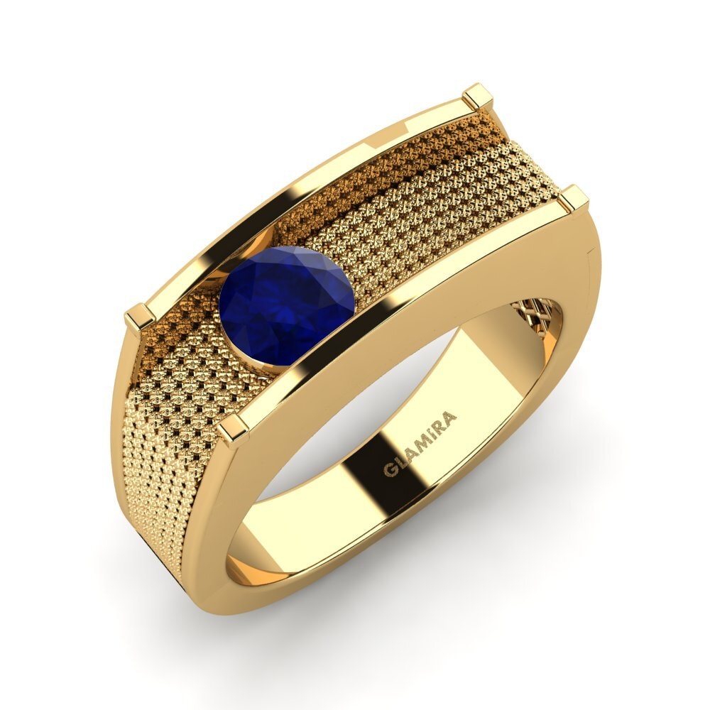 14ct Yellow Gold Sapphire Men's Ring Aquil