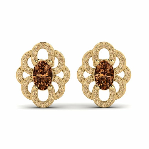 Earring Araminta 585 Yellow Gold & Brown Diamond