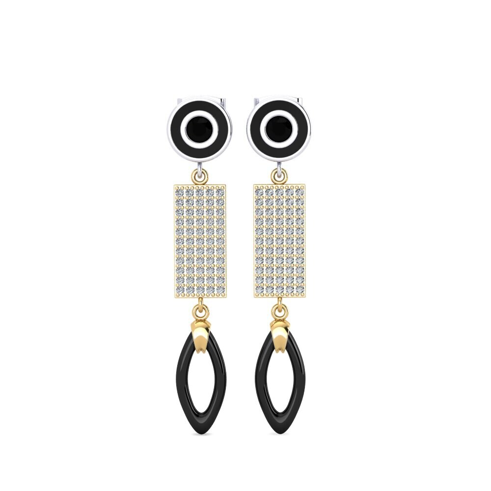 14ct Yellow & White Gold Black Onyx Women's Earring Arben