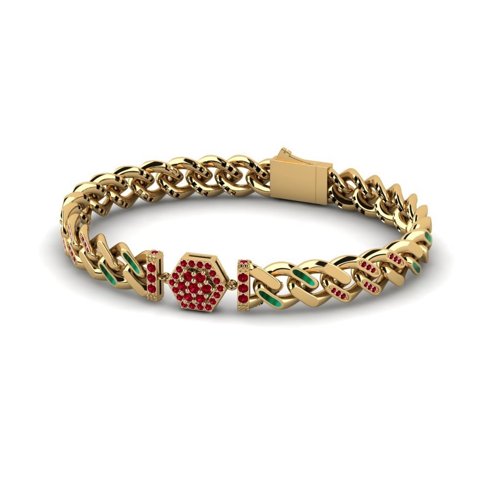 14k Oro Amarillo Circonita Roja Pulsera de Mujer Arbigny