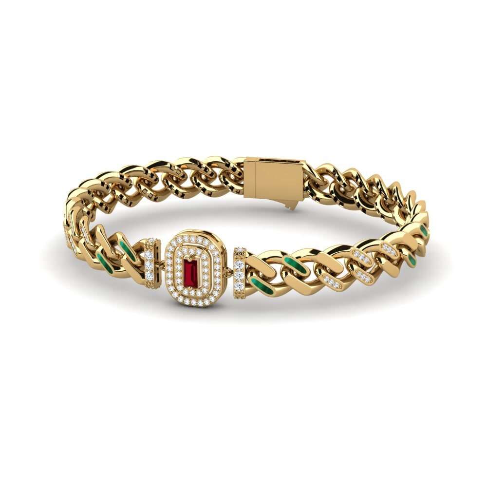 14k Oro Amarillo Circonita Roja Pulsera de Mujer Ardenne