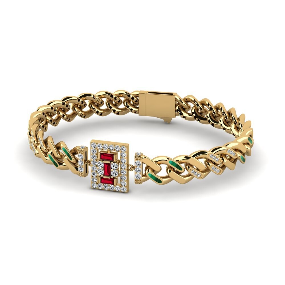 14k Oro Amarillo Circonita Roja Pulsera de Mujer Ardilleux