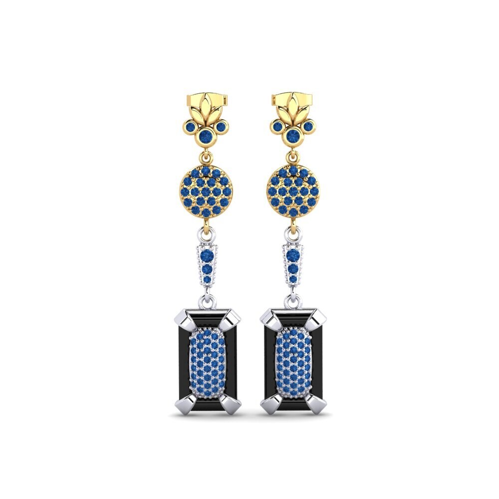9ct Yellow & White Gold Dark Blue Zirconia Women's Earring Ardit