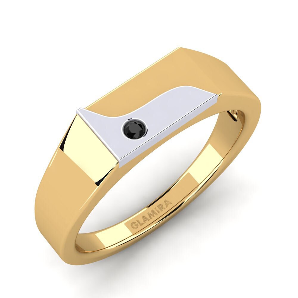 18k Oro Amarillo/Blanco Zafiro negro Anillo de Hombre Ardito