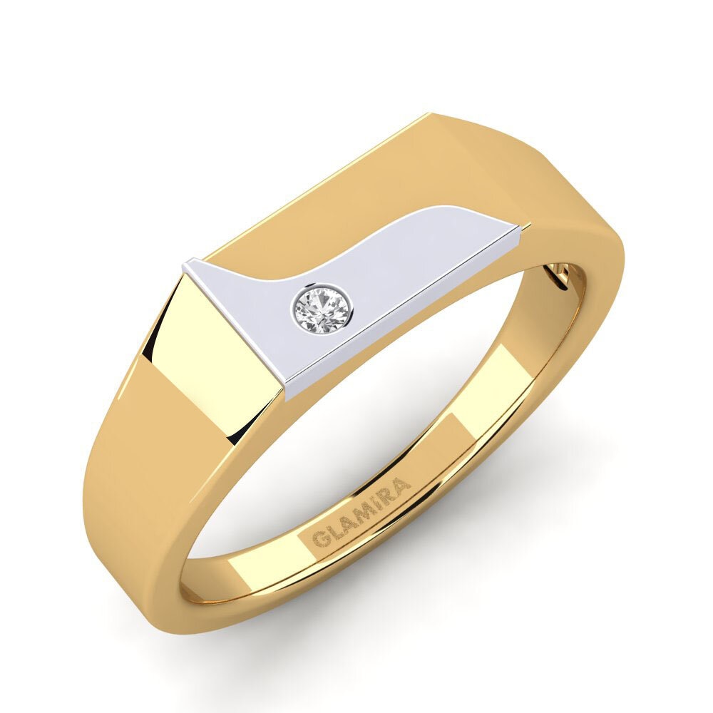 18k Oro Amarillo/Blanco Zafiro blanco Anillo de Hombre Ardito