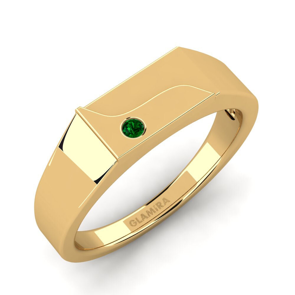 Oro Giallo 750 Zircone Verde Anello da uomo Ardito