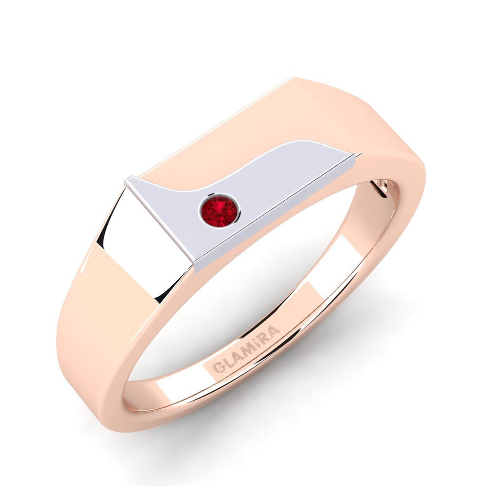 Oro Rosso & Bianco 750 Zircone Rosso Anello da uomo Ardito