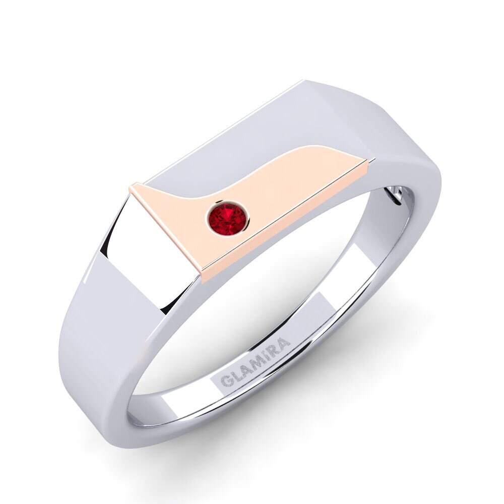 Oro Bianco & Rosso 375 Zircone Rosso Anello da uomo Ardito