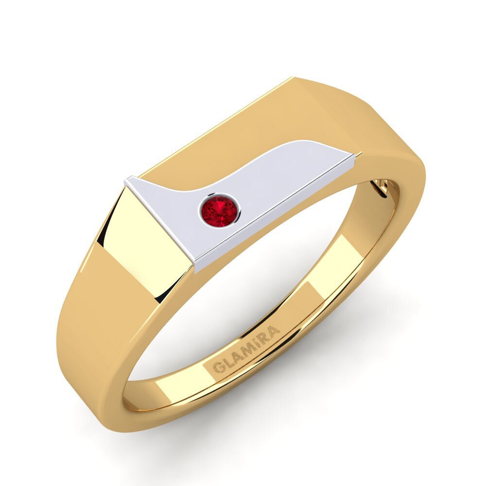 18k Oro Amarillo/Blanco Circonita Roja Anillo de Hombre Ardito