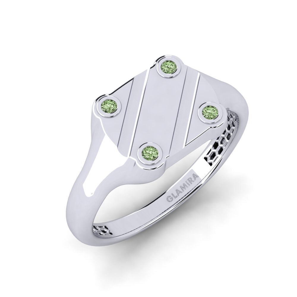 White Silver Green Diamond Men's Ring Arevik