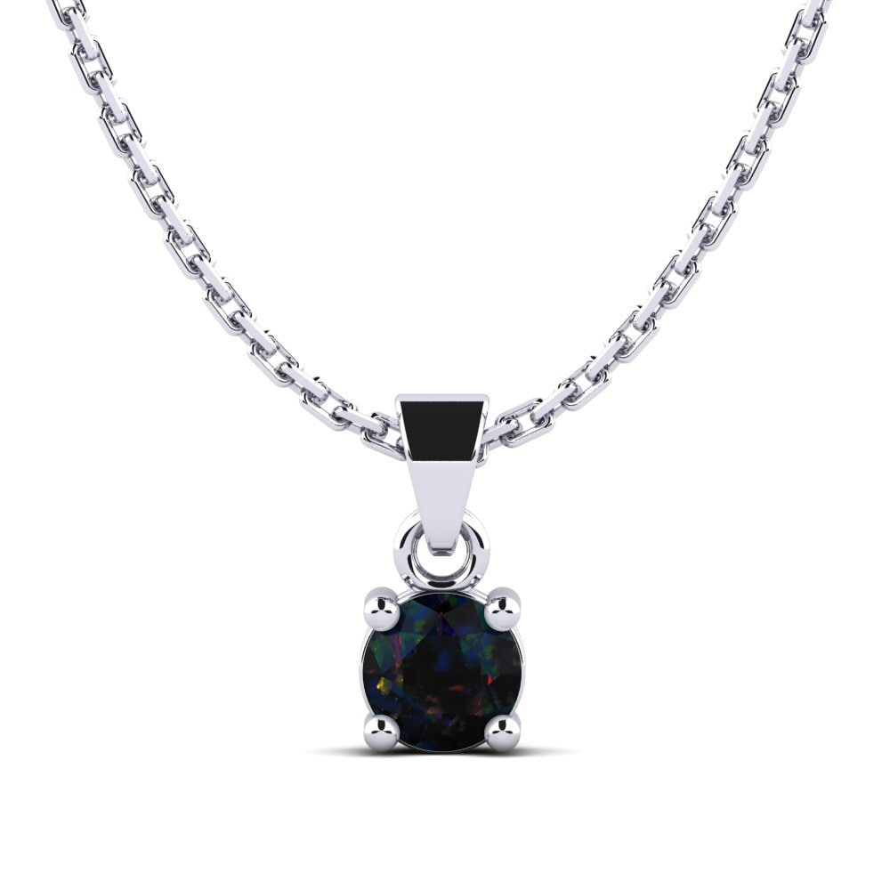 14k Oro Blanco Opalo Negro Colgante de Mujer Arlenys