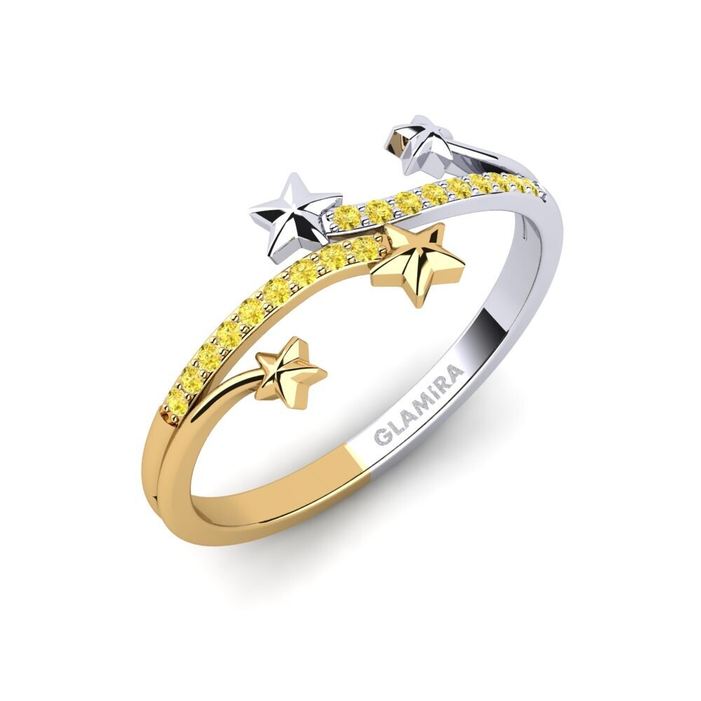 14k Oro Blanco & Amarillo Zafiro amarillo Anillo Arlina