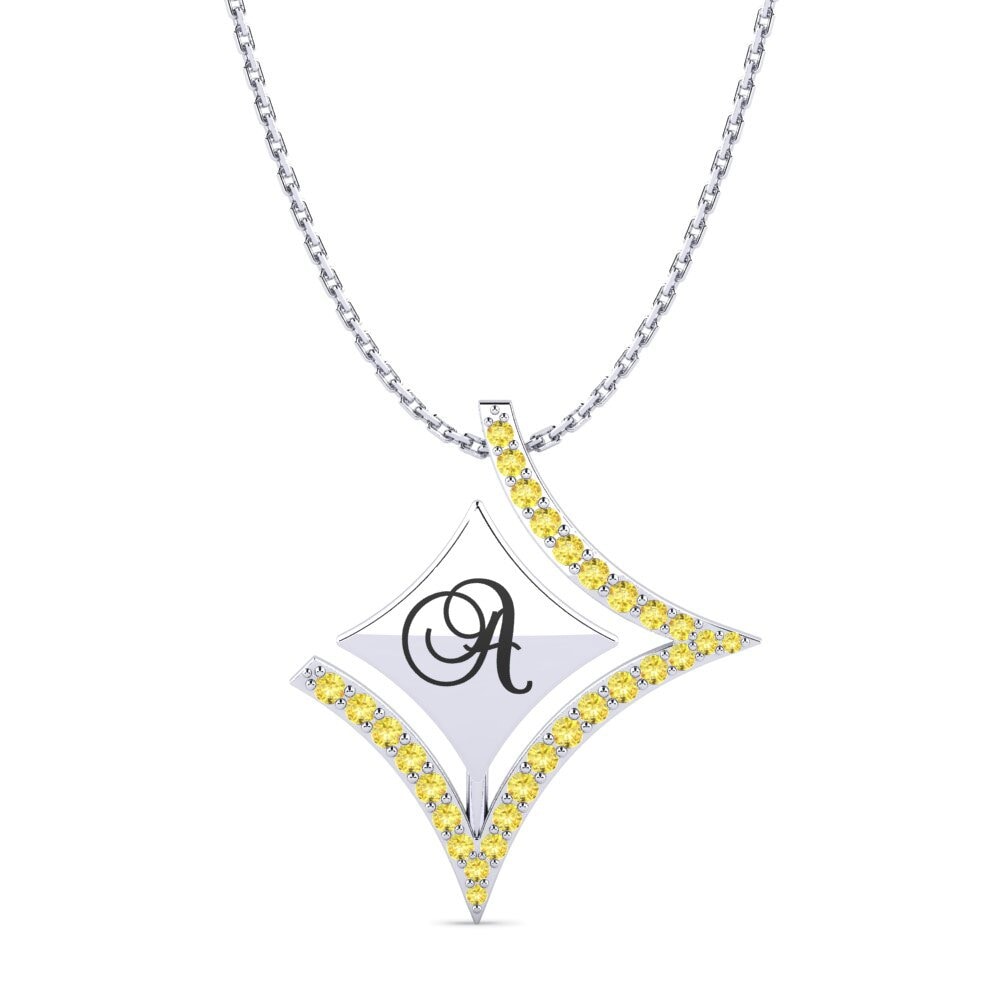 14k Oro Blanco Zafiro amarillo Colgante de Mujer Armandina
