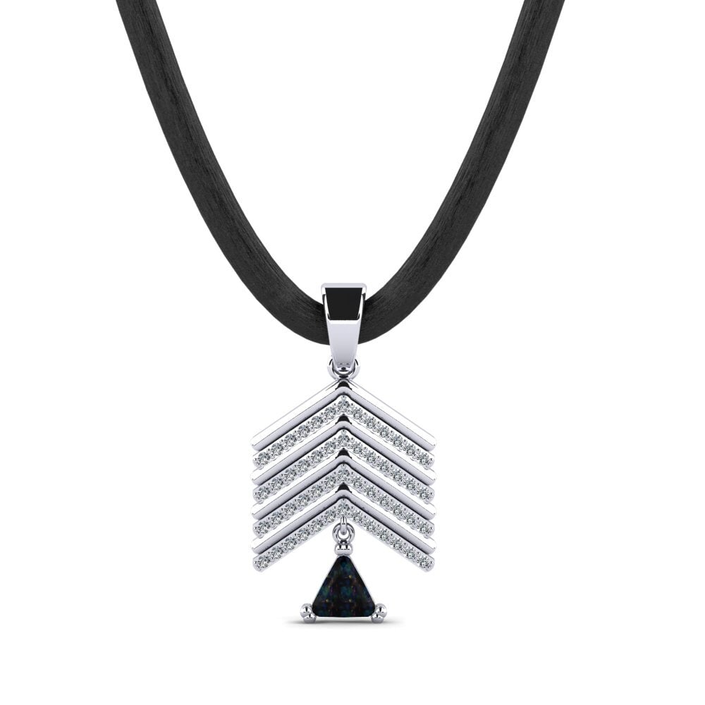 18ct White Gold Black Opal Men's Pendant Armel
