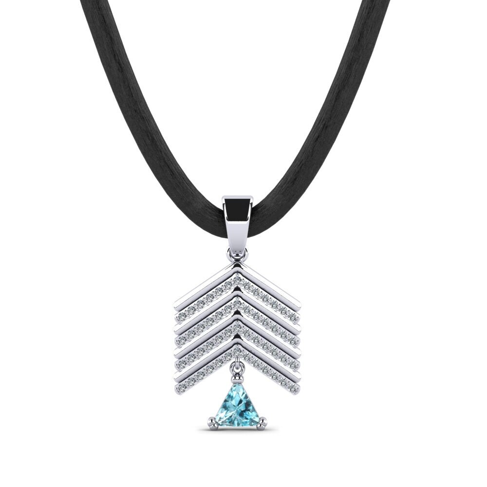 14ct White Gold Blue Zircon Men's Pendant Armel