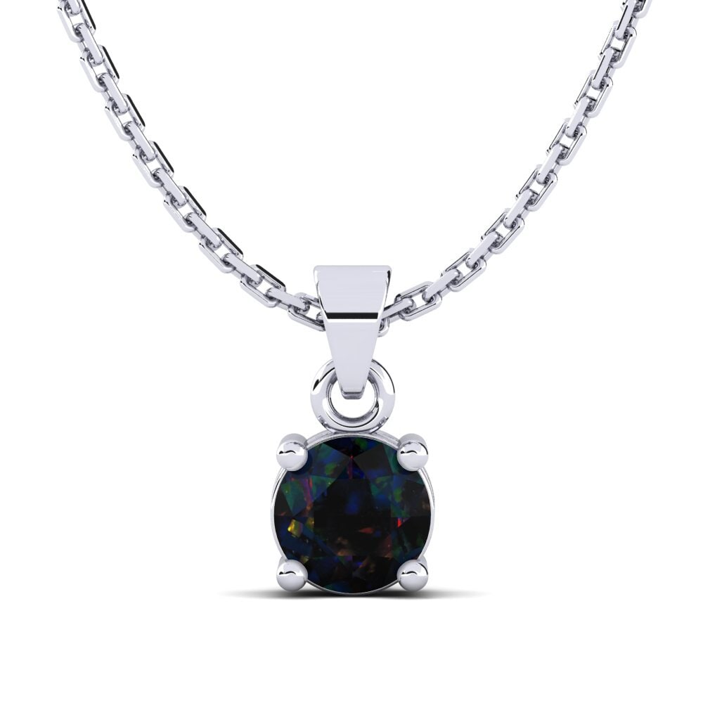 14k Oro Blanco Opalo Negro Colgante de Mujer Armelda