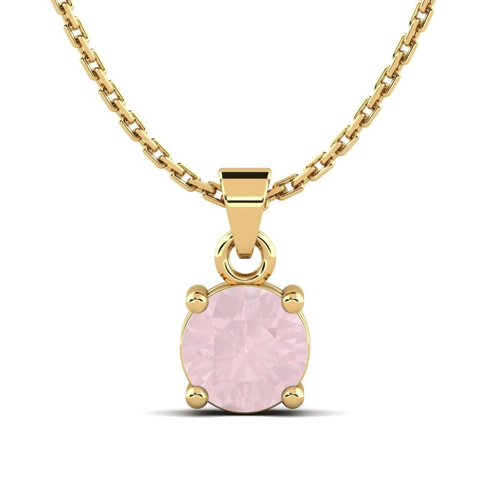 14k Oro Amarillo Cuarzo rosa Colgante de Mujer Armetrice