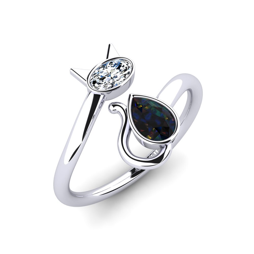 White Silver Black Opal Ring Arnold