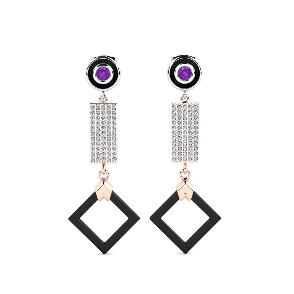 9ct Rose & White Gold Amethyst Women's Earring Aronni