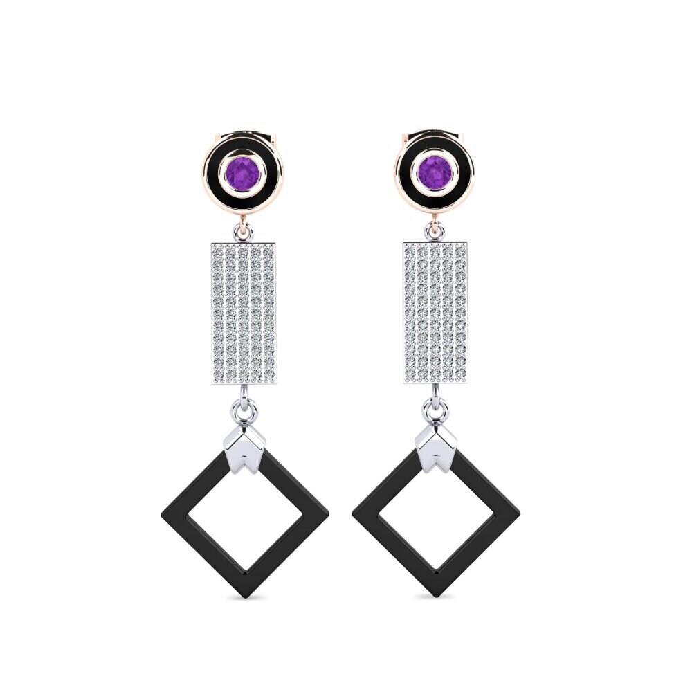18ct White & Rose Gold Amethyst Women's Earring Aronni