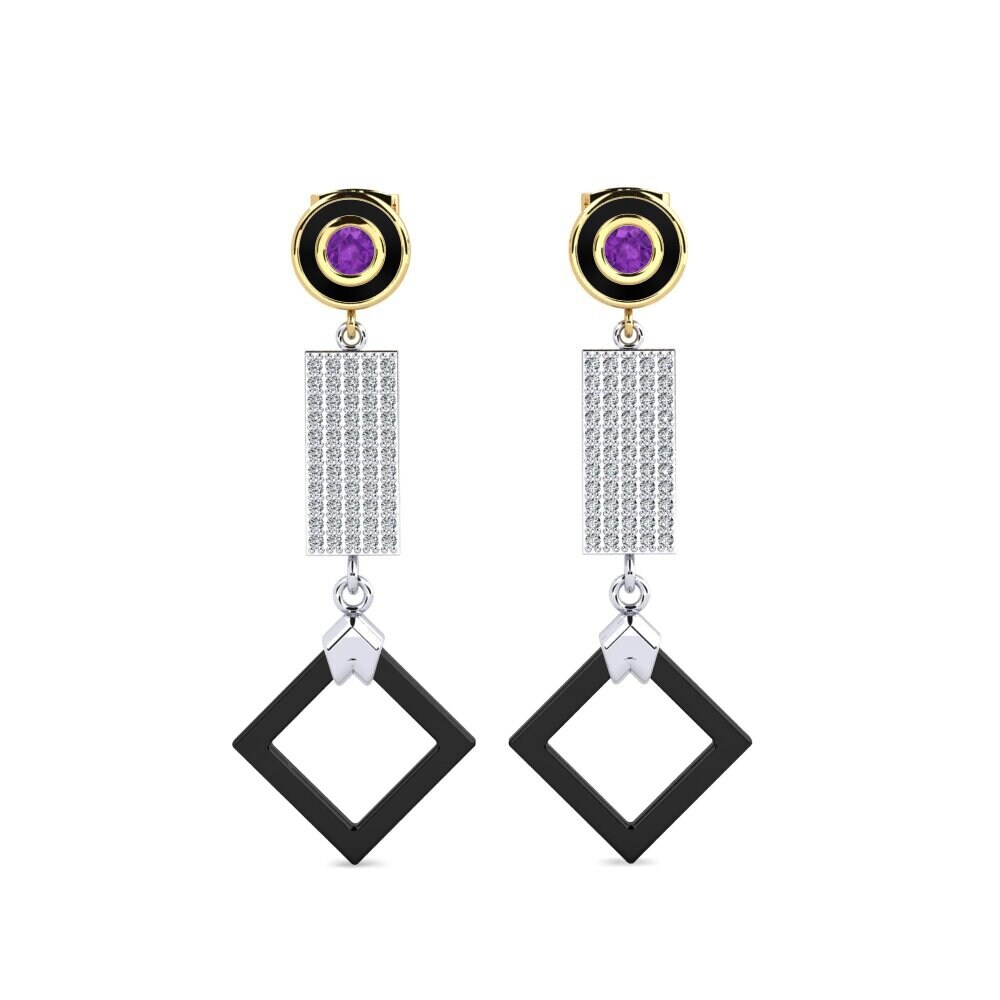 14ct White & Yellow Gold Amethyst Women's Earring Aronni