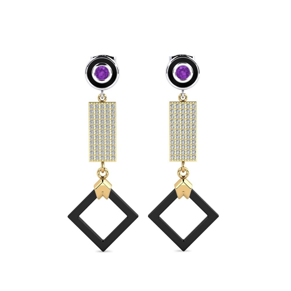 9ct Yellow & White Gold Amethyst Women's Earring Aronni