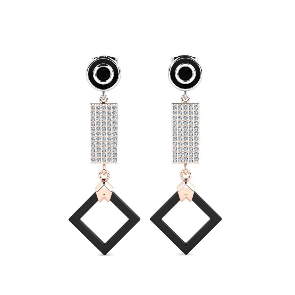 14ct Rose & White Gold Black Onyx Women's Earring Aronni