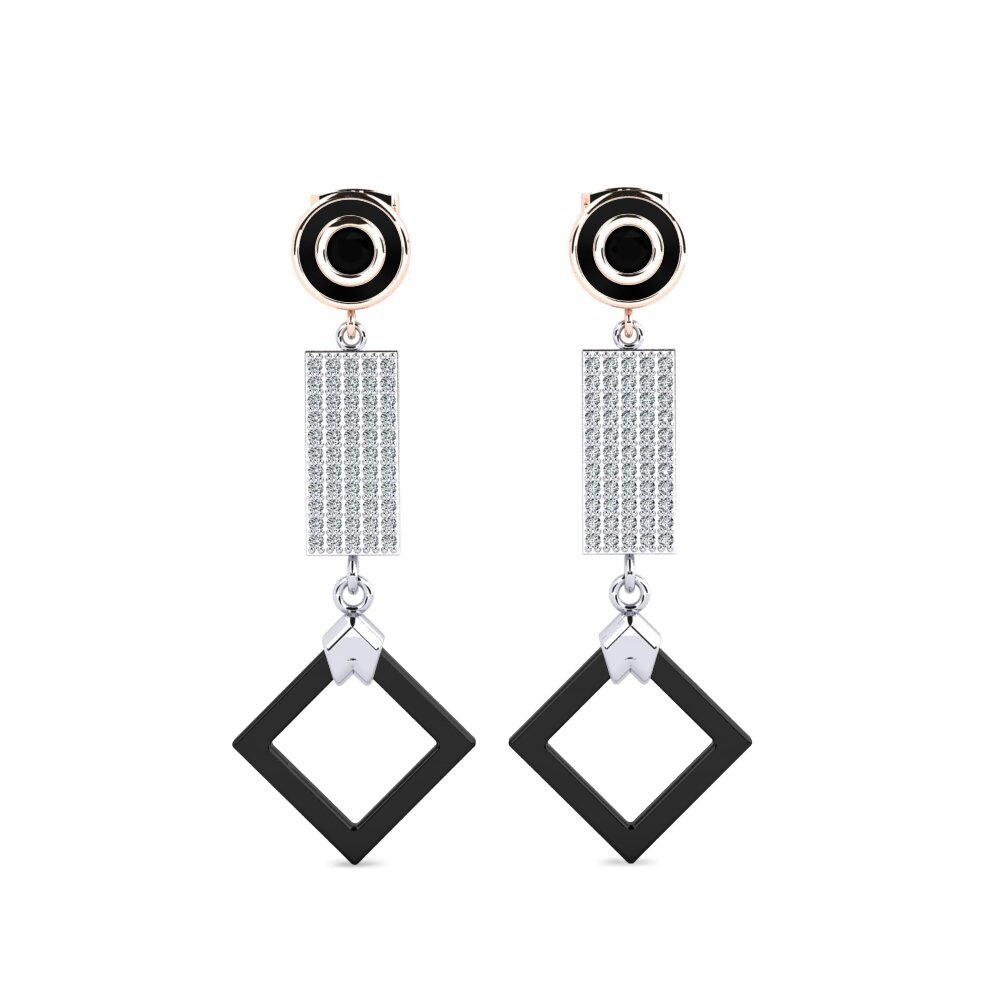 14ct White & Rose Gold Black Onyx Women's Earring Aronni