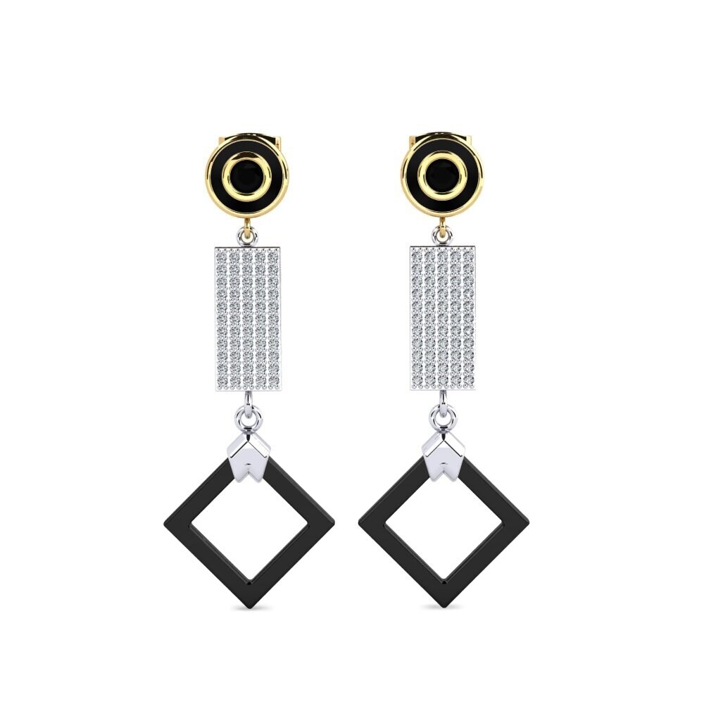 9ct White & Yellow Gold Black Onyx Women's Earring Aronni