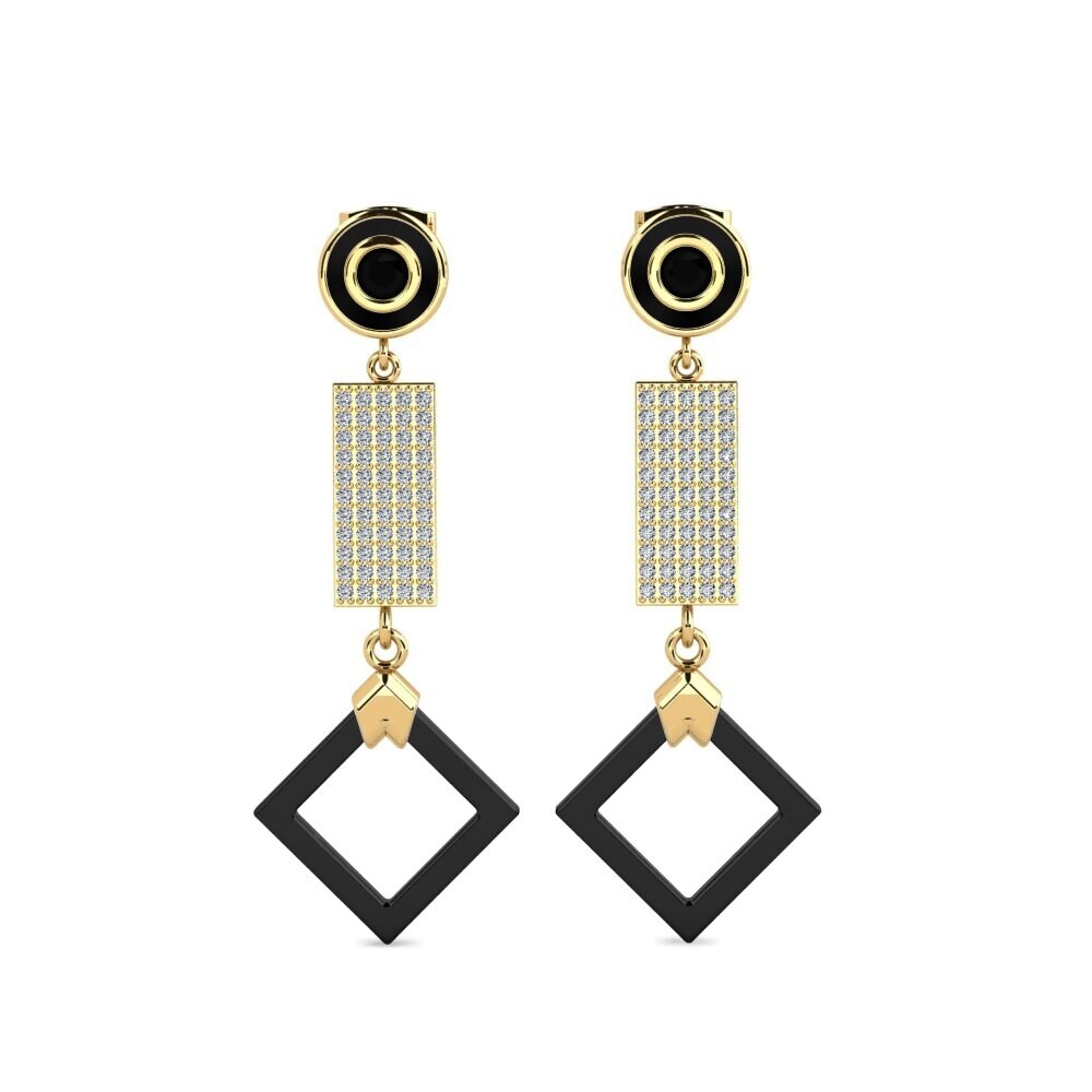 9ct Yellow Gold Black Onyx Women's Earring Aronni