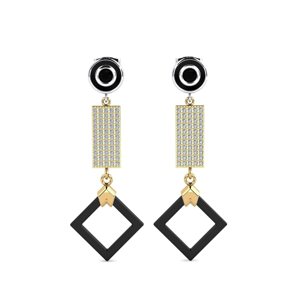 14ct Yellow & White Gold Black Onyx Women's Earring Aronni