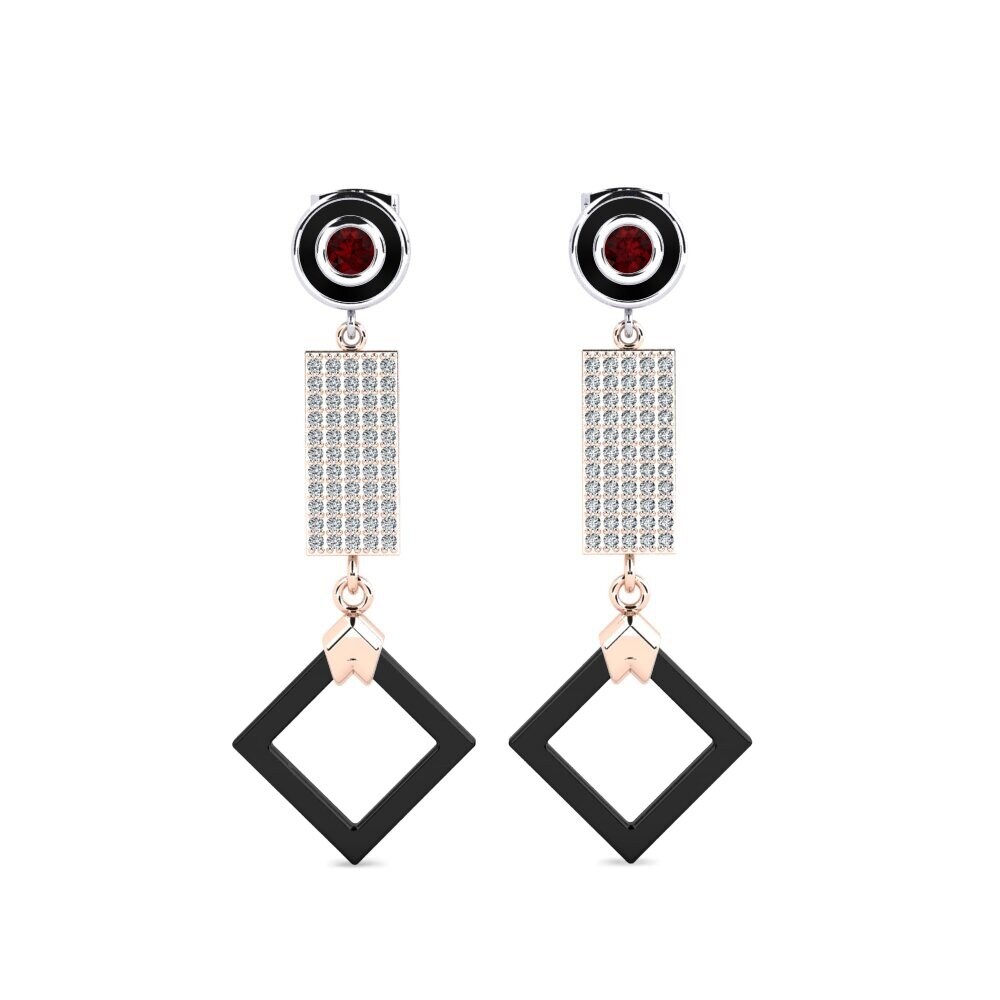 14ct Rose & White Gold Garnet Women's Earring Aronni