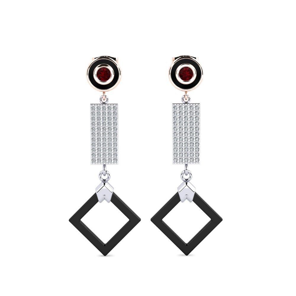 14ct White & Rose Gold Garnet Women's Earring Aronni