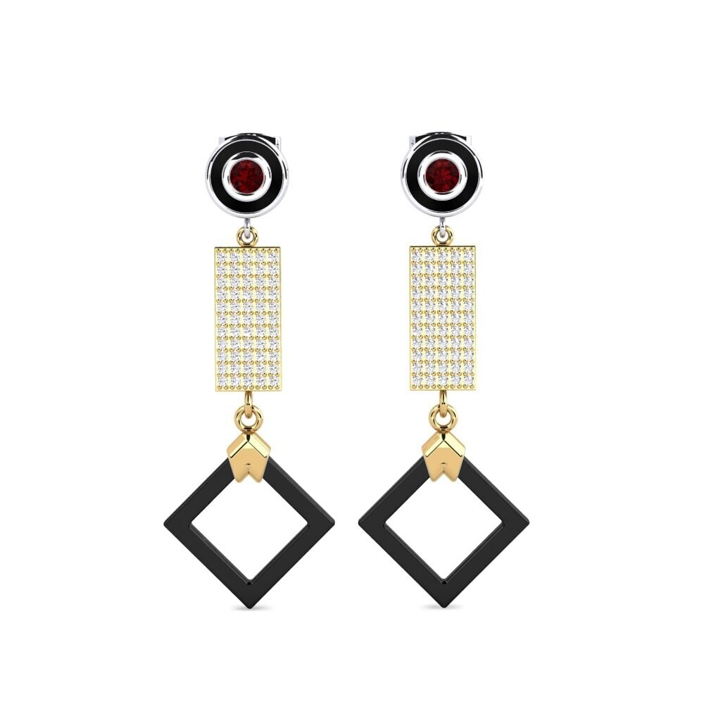 14ct Yellow & White Gold Garnet Women's Earring Aronni