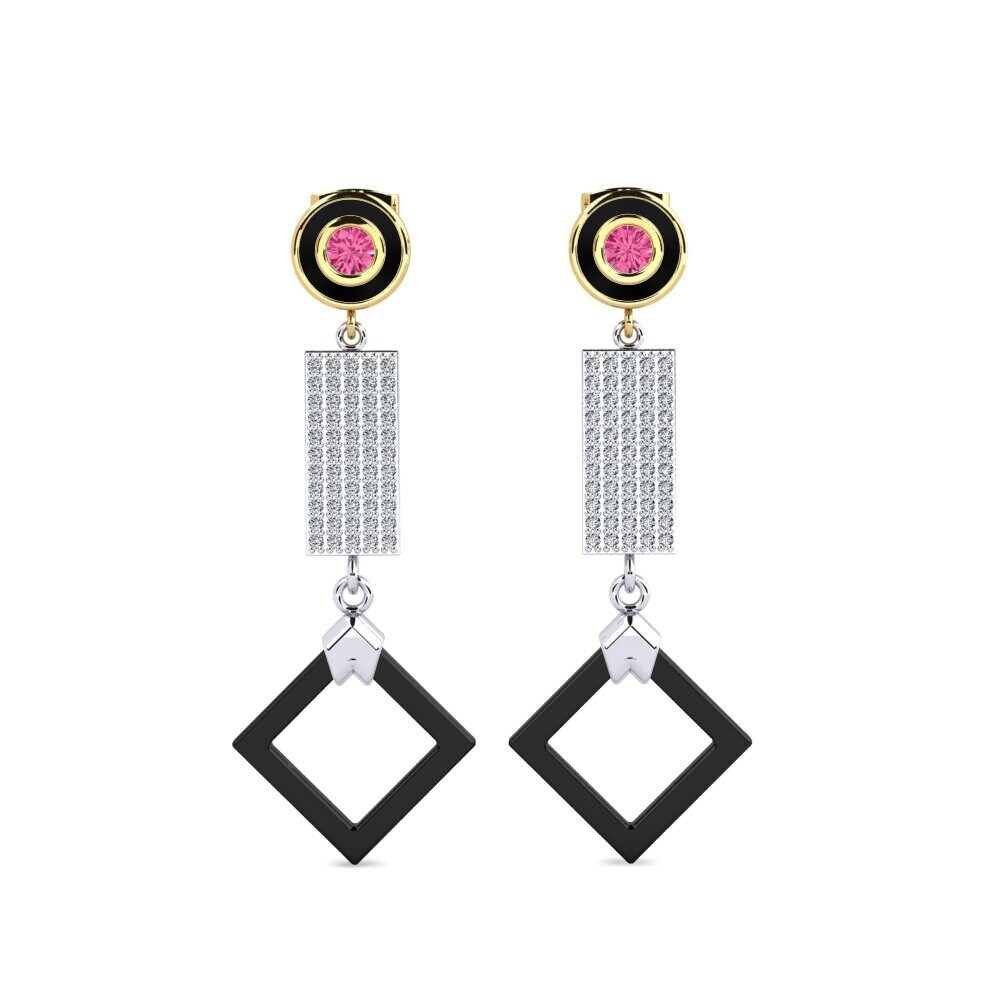 18ct White & Yellow Gold Pink Tourmaline Women's Earring Aronni