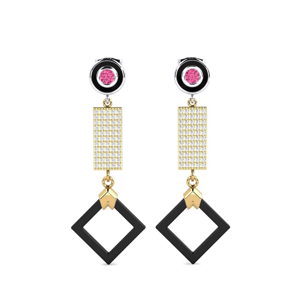 9ct Yellow / White Gold Pink Tourmaline Women's Earring Aronni