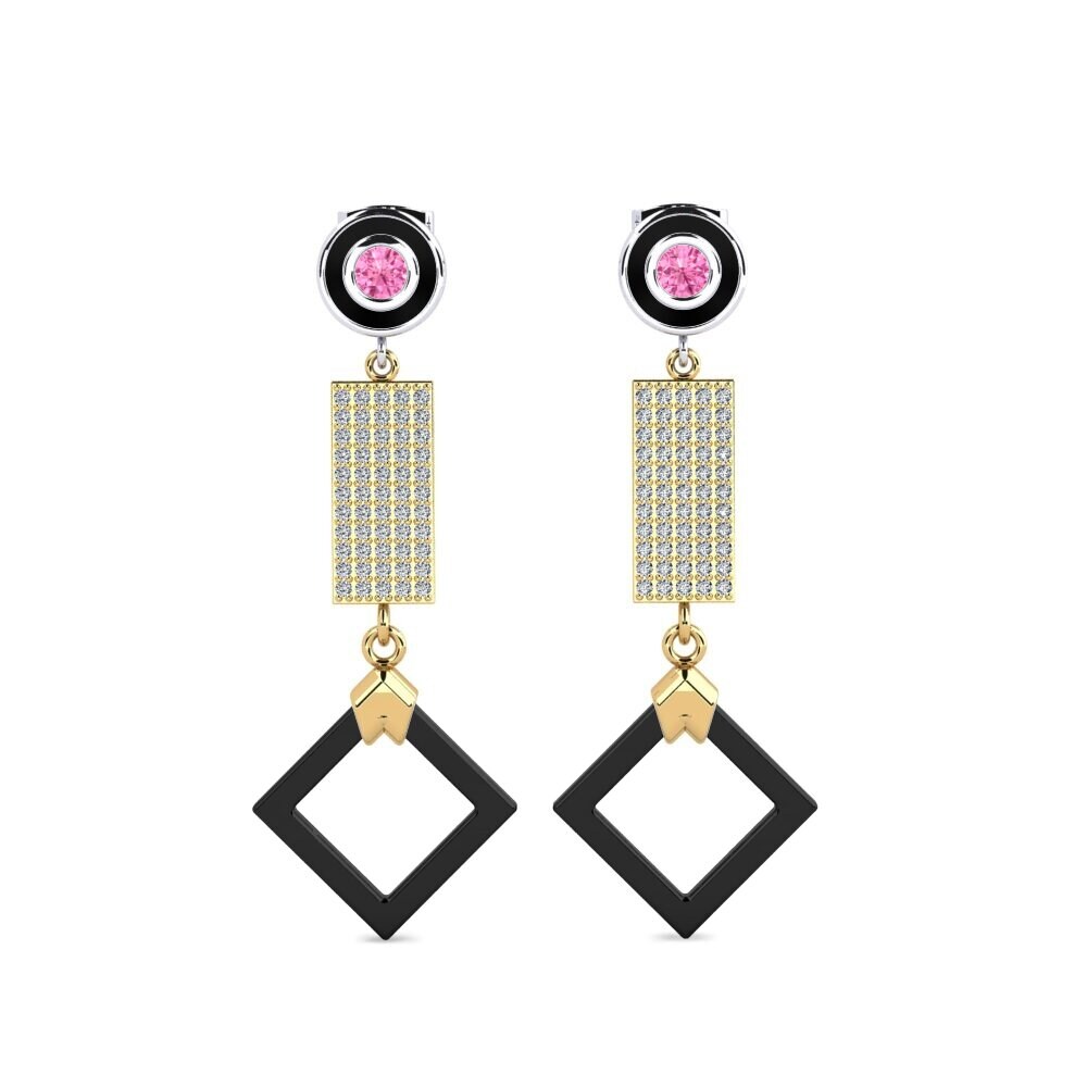 14ct Yellow & White Gold Pink Sapphire Women's Earring Aronni