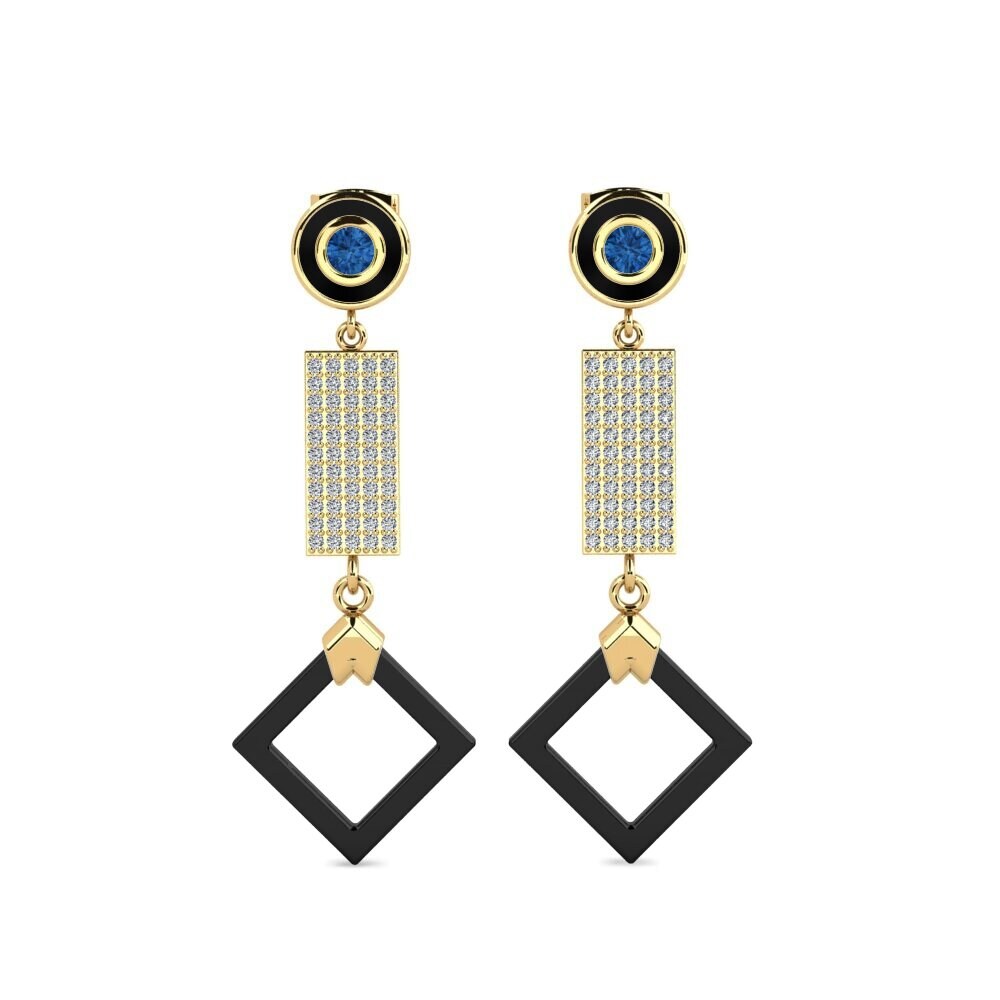 9ct Yellow Gold Dark Blue Zirconia Women's Earring Aronni