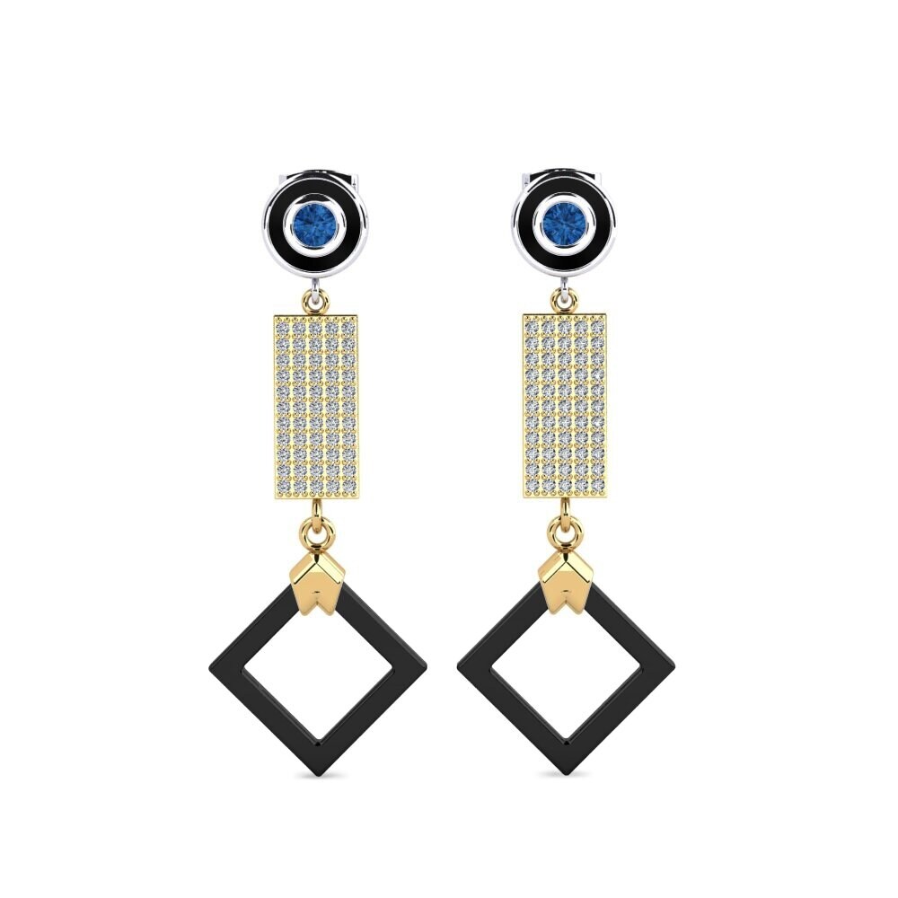 9ct Yellow & White Gold Dark Blue Zirconia Women's Earring Aronni