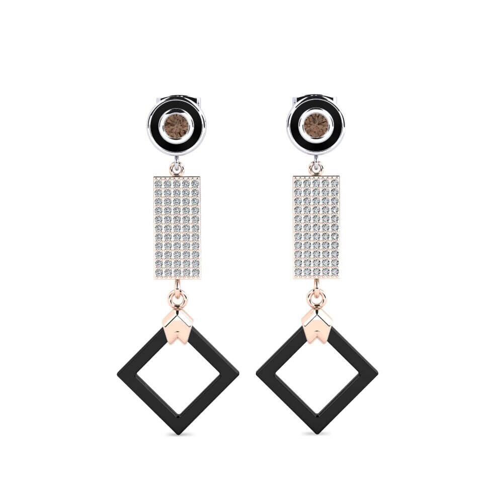14ct Rose & White Gold Smoky Quartz Women's Earring Aronni